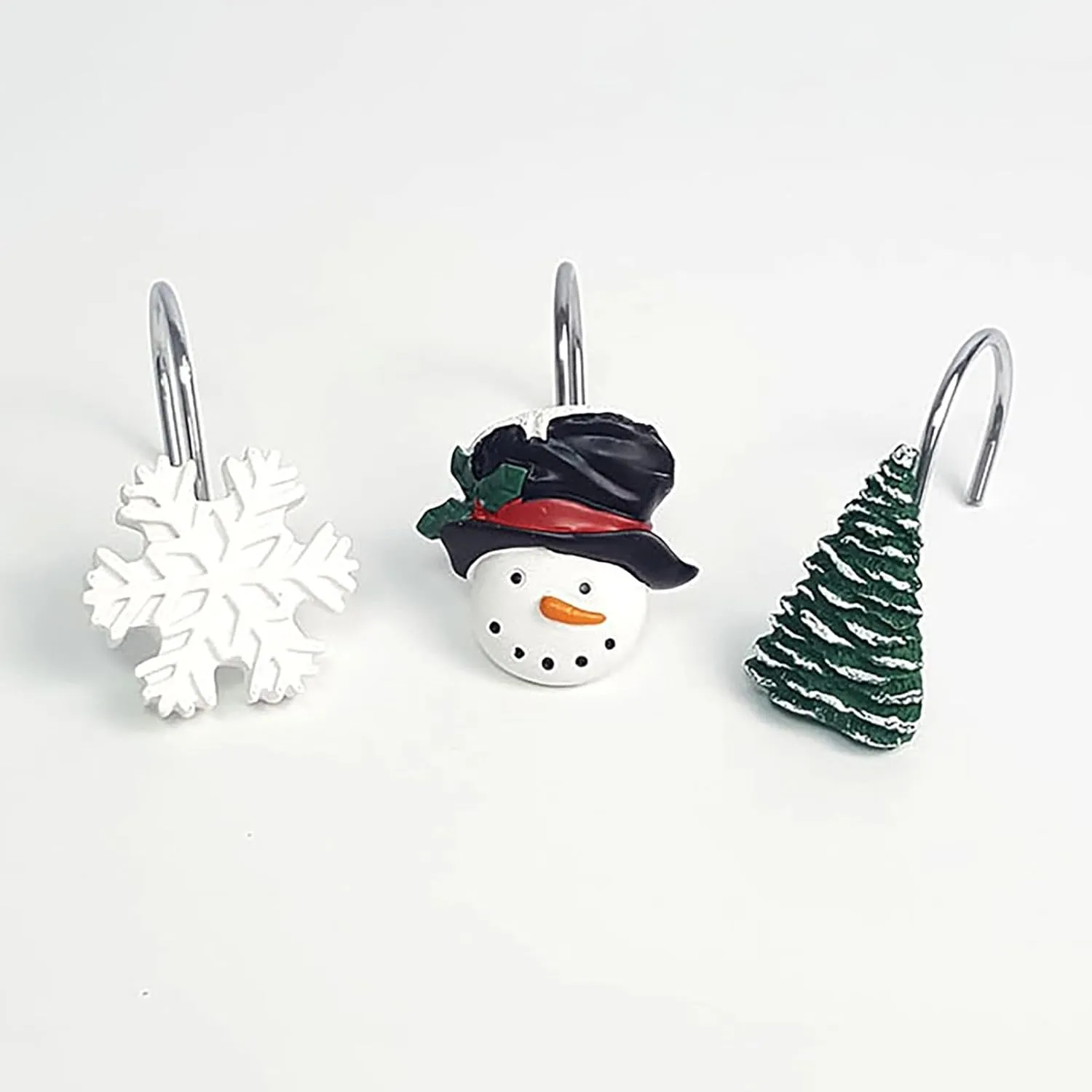 VESNIBA 12Pcs Shower Curtain Hooks Christmas Theme Resin Snowman Snowflake Tree Curtain Rings for Bathroom Handbag Display Stand (Green, One Size)
