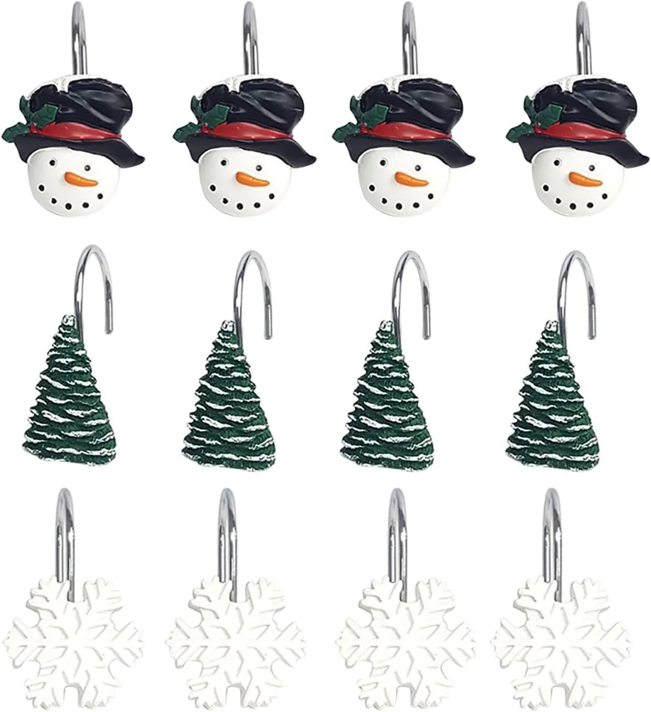 VESNIBA 12Pcs Shower Curtain Hooks Christmas Theme Resin Snowman Snowflake Tree Curtain Rings for Bathroom Handbag Display Stand (Green, One Size)
