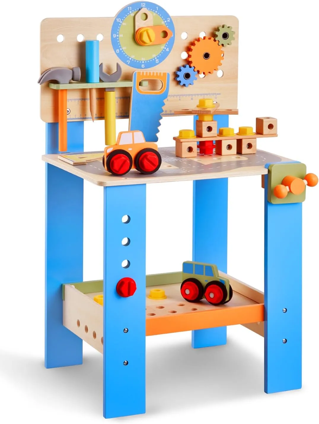 VEVOR Kids Workbench, 62 pcs Wooden Tool Bench for Kids 3 Years and Up, Toddler Toy Workbench with Realistic Tools, Building Set Creative & Educational Construction Toy for Boys & Girls