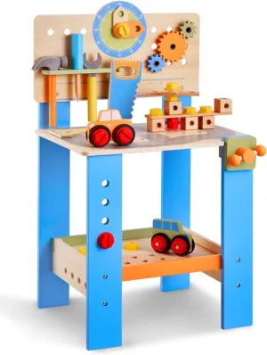 VEVOR Kids Workbench, 62 pcs Wooden Tool Bench for Kids 3 Years and Up, Toddler Toy Workbench with Realistic Tools, Building Set Creative & Educational Construction Toy for Boys & Girls