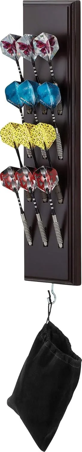 Viper Dart Caddy Solid Wood Wall Mounted Dart Holder/Stand with Accessory Storage Bag, Displays 4 Sets of Steel/Soft Tip Darts, Compatible with All Sisal & Electronic Dartboards, Surrounds & Cabinets