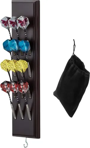 Viper Dart Caddy Solid Wood Wall Mounted Dart Holder/Stand with Accessory Storage Bag, Displays 4 Sets of Steel/Soft Tip Darts, Compatible with All Sisal & Electronic Dartboards, Surrounds & Cabinets