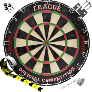 Viper League Regulation Bristle Steel Tip Dartboard Set with Staple-Free Bullseye, Galvanized Metal Thin Radial Spider Wire; High-Grade Compressed Sisal Board with Rotating Number Ring Extending Life