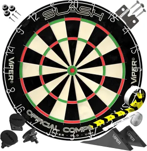 Viper Slash Official Competition Bristle Steel Tip Dartboard, WDF Accredited with Staple-Free Ultra-Thin Metal Wiring, Self-Healing Professional-Grade African Sisal, Magnetic Dart Holders,Black