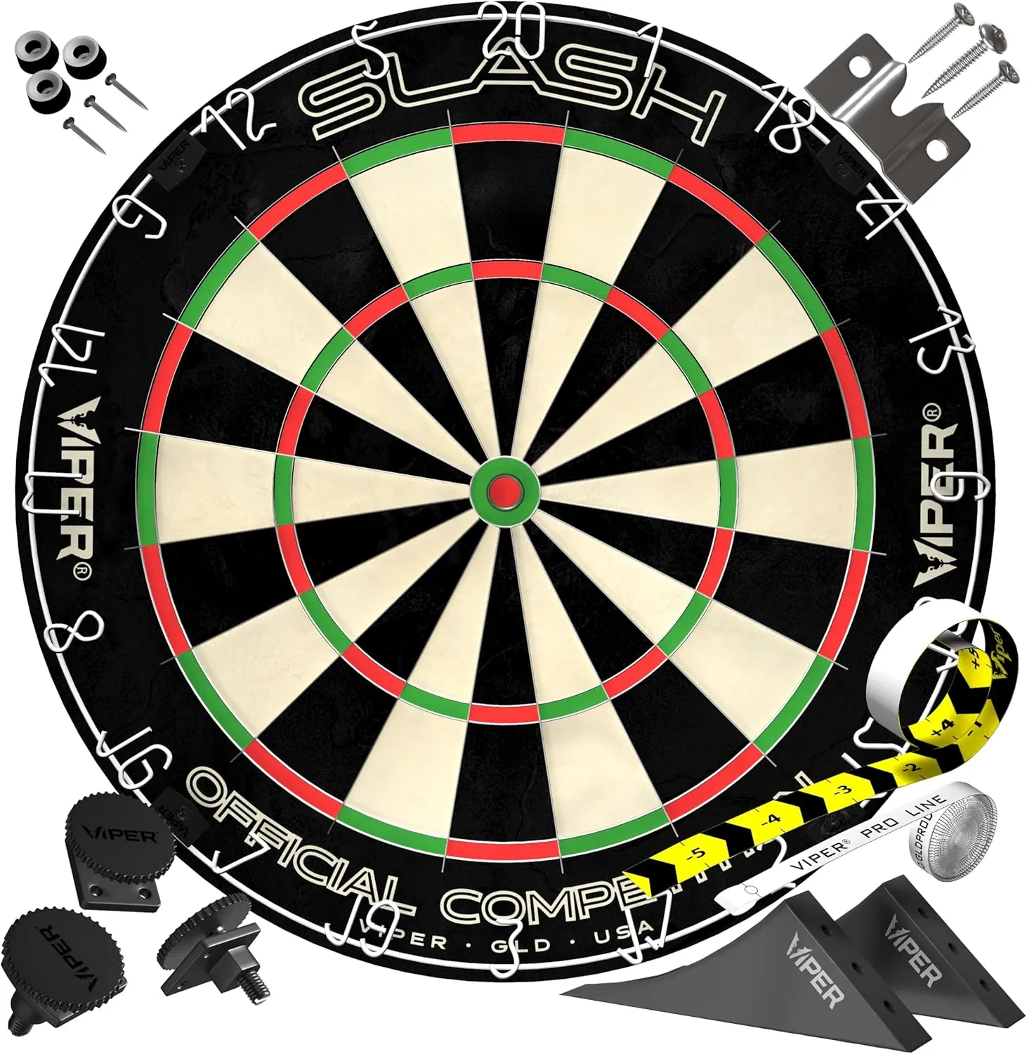 Viper Slash Official Competition Bristle Steel Tip Dartboard, WDF Accredited with Staple-Free Ultra-Thin Metal Wiring, Self-Healing Professional-Grade African Sisal, Magnetic Dart Holders,Black
