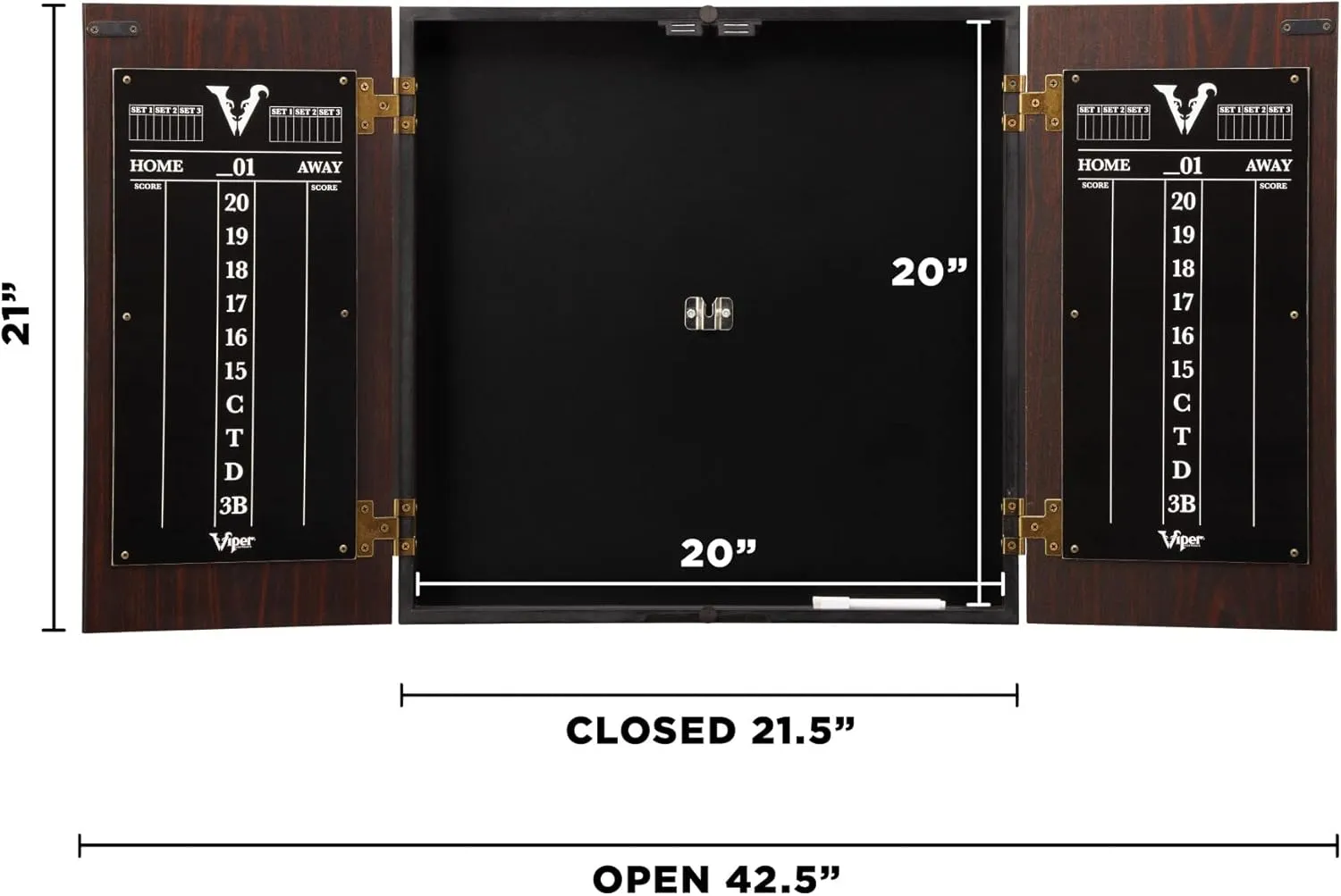 Viper Stadium Cabinet & Shot King Sisal/Bristle Dartboard Ready-to-Play Bundle with Two Sets of Steel-Tip Darts, Throw Line, and Dry Erase Scoreboards, Walnut Finish