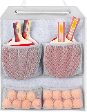 VISEMAN Ping Pong Storage Rack, Table Tennis Racket Holder Wall Mount Organizer for 4 Paddles and Balls