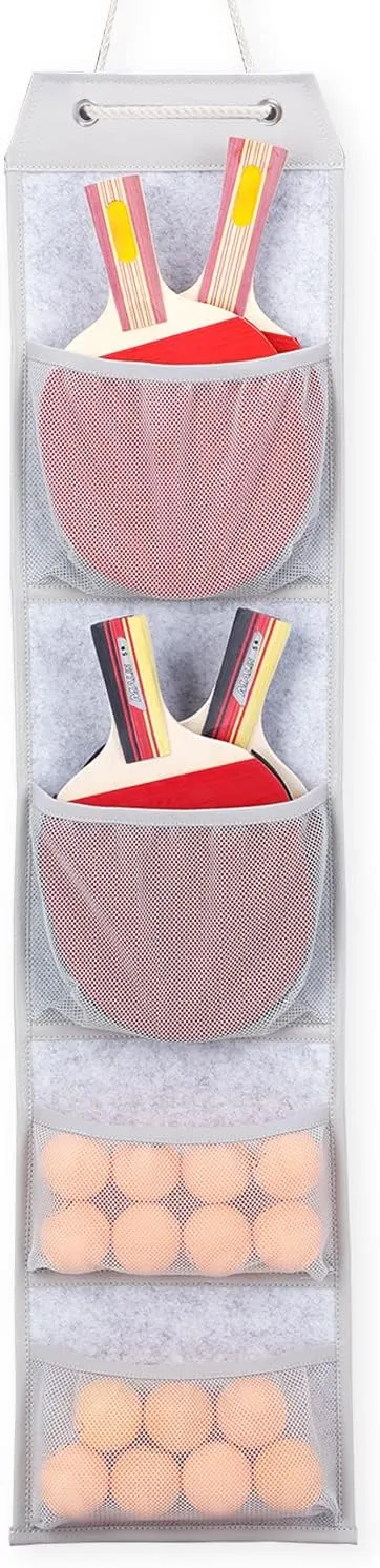 VISEMAN Ping Pong Storage Rack, Table Tennis Racket Holder Wall Mount Organizer for 4 Paddles and Balls