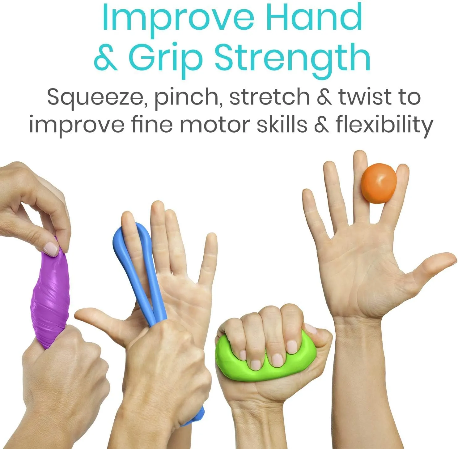 Vive Exercise Putty (4-Pack) - Therapeutic, Occupational and Therapy Tool - Thinking and Stress - Finger, Hand Grip Strength Exercises - Extra Soft, Soft, Medium, Firm Sensory Kit - Squeezable Ball
