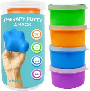 Vive Exercise Putty (4-Pack) - Therapeutic, Occupational and Therapy Tool - Thinking and Stress - Finger, Hand Grip Strength Exercises - Extra Soft, Soft, Medium, Firm Sensory Kit - Squeezable Ball