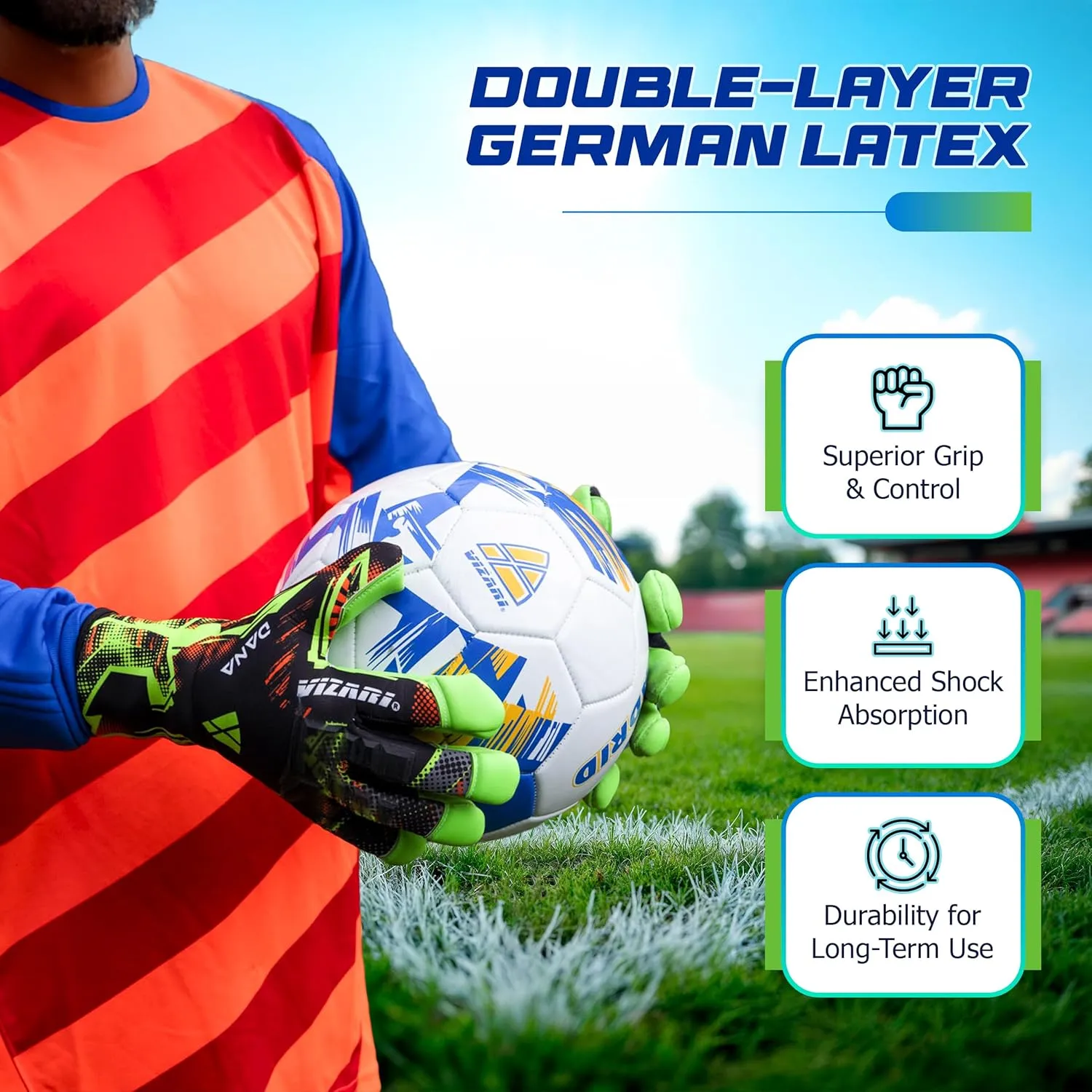 Vizari Soccer Goalkeeper Gloves | Pro Goalie Gloves for Kids, Youth & Adults | Finger Protection | Durable Grip | All-Weather