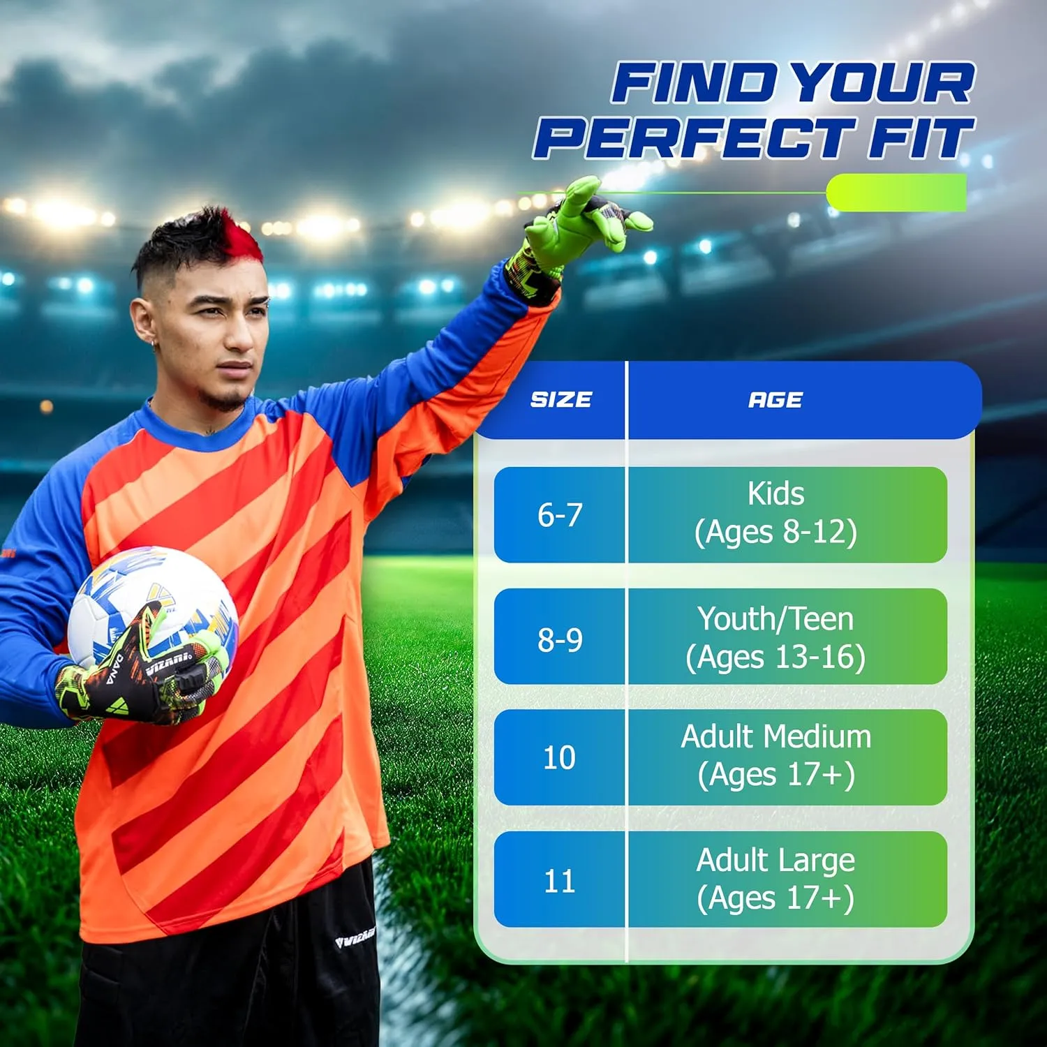 Vizari Soccer Goalkeeper Gloves | Pro Goalie Gloves for Kids, Youth & Adults | Finger Protection | Durable Grip | All-Weather
