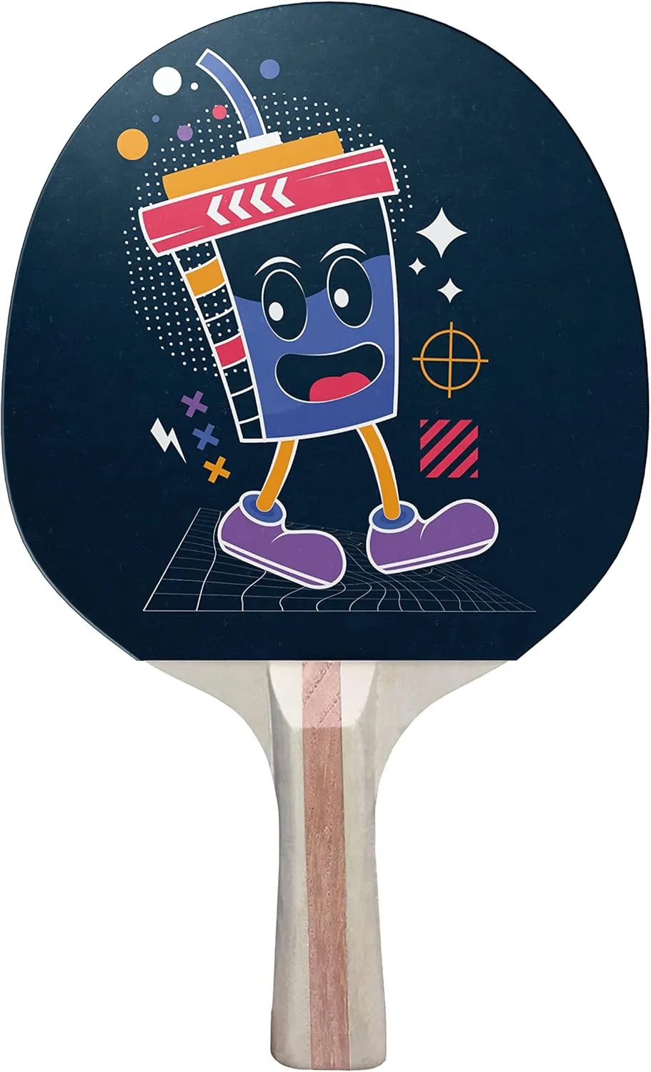 Walking Soda Cup Colorful Design Ping Pong Paddle, Premium 5 Ply Table Tennis Racket (Red on Back)