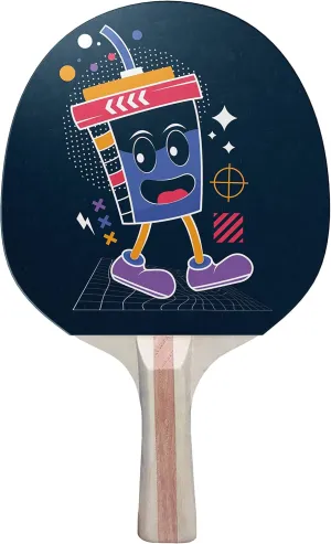Walking Soda Cup Colorful Design Ping Pong Paddle, Premium 5 Ply Table Tennis Racket (Red on Back)