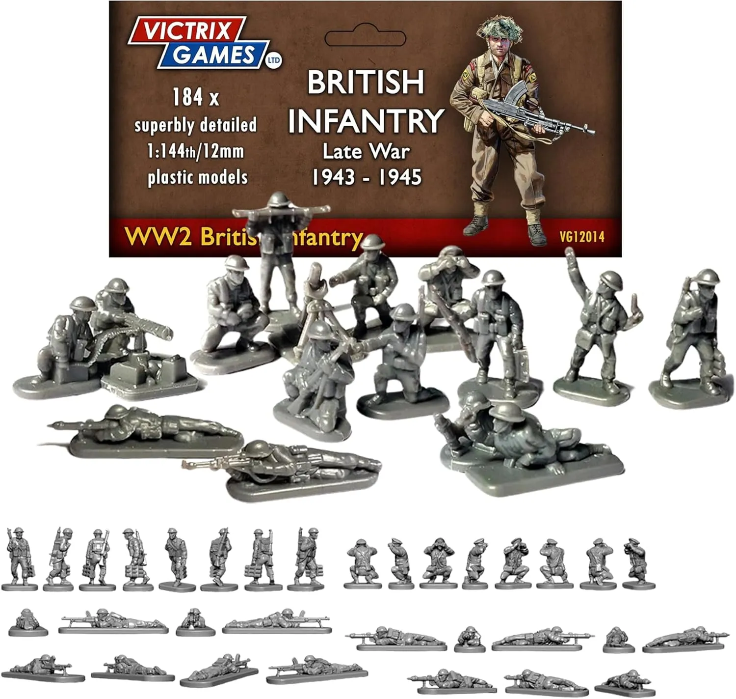 Wargames Delivered - Victrix WWII British Infantry Late War 1943-1945 Set, 184 Highly Detailed 1:144 Scale Miniatures with PIATs, Vickers MGS & Bren Guns