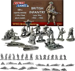 Wargames Delivered - Victrix WWII British Infantry Late War 1943-1945 Set, 184 Highly Detailed 1:144 Scale Miniatures with PIATs, Vickers MGS & Bren Guns