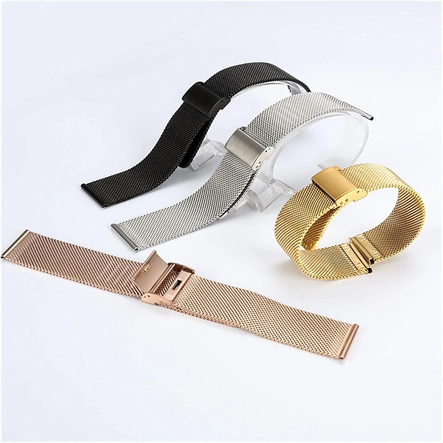 watch strap universal single buckle with 16mm 18mm 20mm 22mm silver stainless steel replacement bracelet