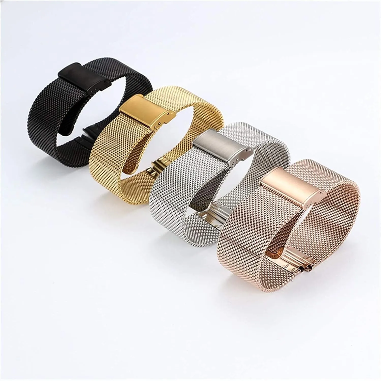 watch strap universal single buckle with 16mm 18mm 20mm 22mm silver stainless steel replacement bracelet