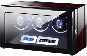 Watch Winder Box for 3 Automatic Watches with LCD Touch Screen Adjustable Watch Pillows Blue LED Light 5 Rotation Modes Watch Winder for Automatic Watches