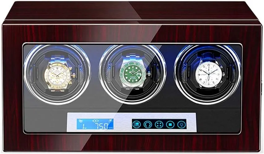 Watch Winder for Winding 3 Automatic Watches Touch Screen LED Light Flexible Watch Pillows Ebony Piano Paint Finish Watch Winder Watch Box Storage Best Gift
