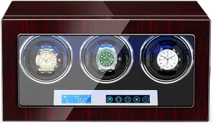 Watch Winder for Winding 3 Automatic Watches Touch Screen LED Light Flexible Watch Pillows Ebony Piano Paint Finish Watch Winder Watch Box Storage Best Gift