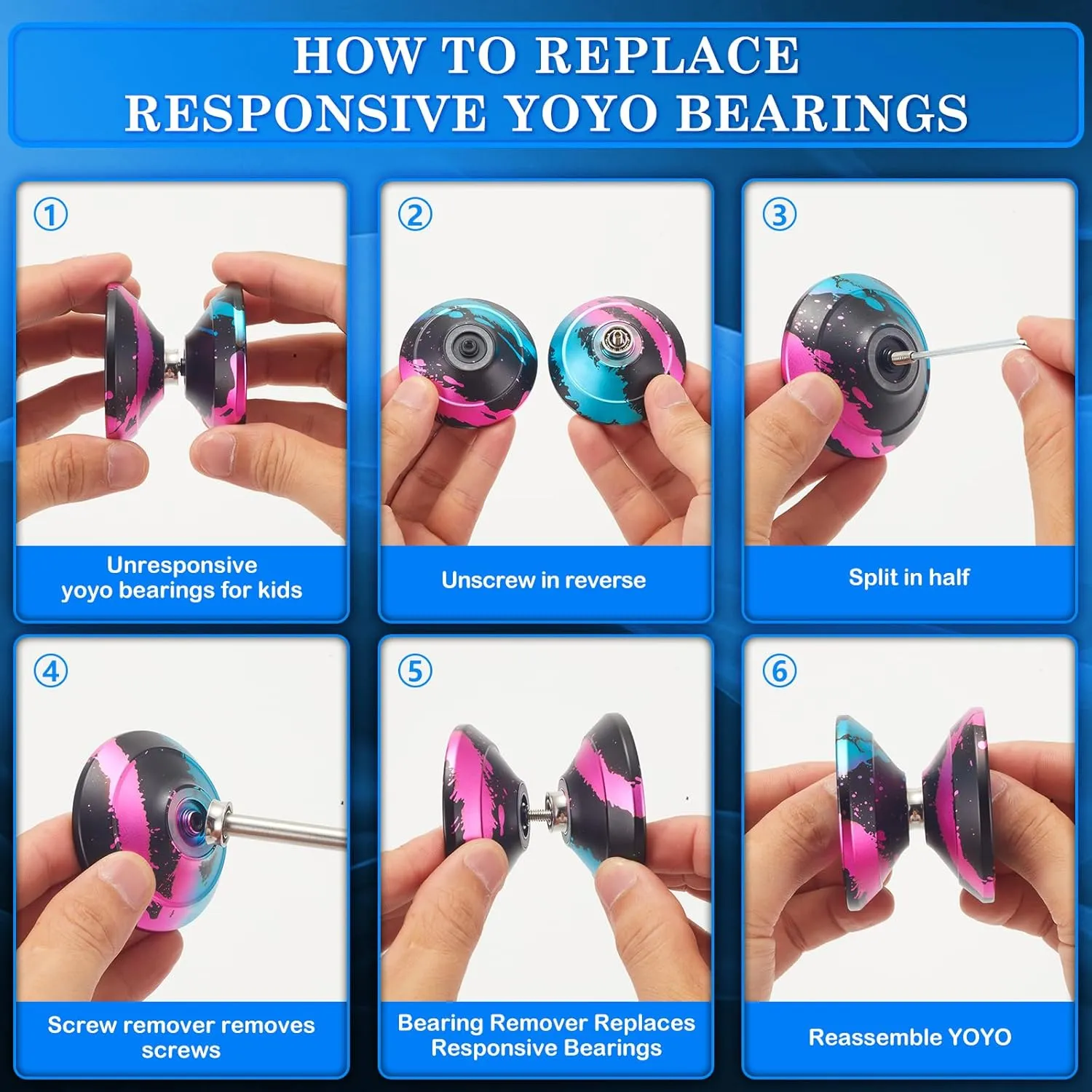 WATIEOBOO yoyo M18 Professional Metal Trick Yoyo Responsive & Unresponsive yoyos for Kids 8-12 and Adults yoyo, with Bearing Kit, 10 Strings, Case & Gloves 6061 Aluminum Alloy yo-yo