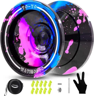 WATIEOBOO yoyo M18 Professional Metal Trick Yoyo Responsive & Unresponsive yoyos for Kids 8-12 and Adults yoyo, with Bearing Kit, 10 Strings, Case & Gloves 6061 Aluminum Alloy yo-yo