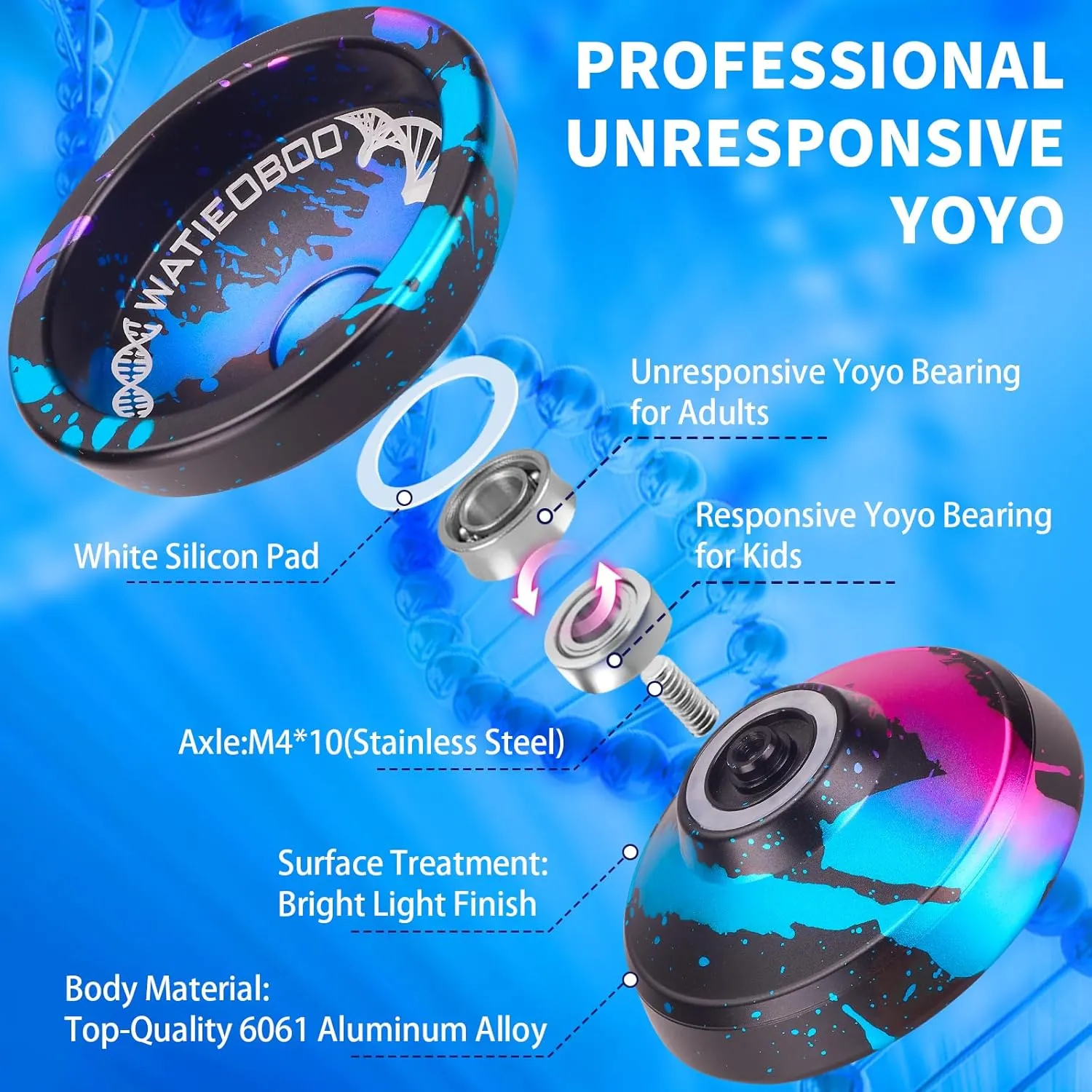 WATIEOBOO yoyo Professional Responsive Yoyo Bearing for Kids 8-12 Beginner Unresponsive Yo yo Bearing for Fingerspin yoyos Tricks with Yoyo Accessories-Dark Blue Pink
