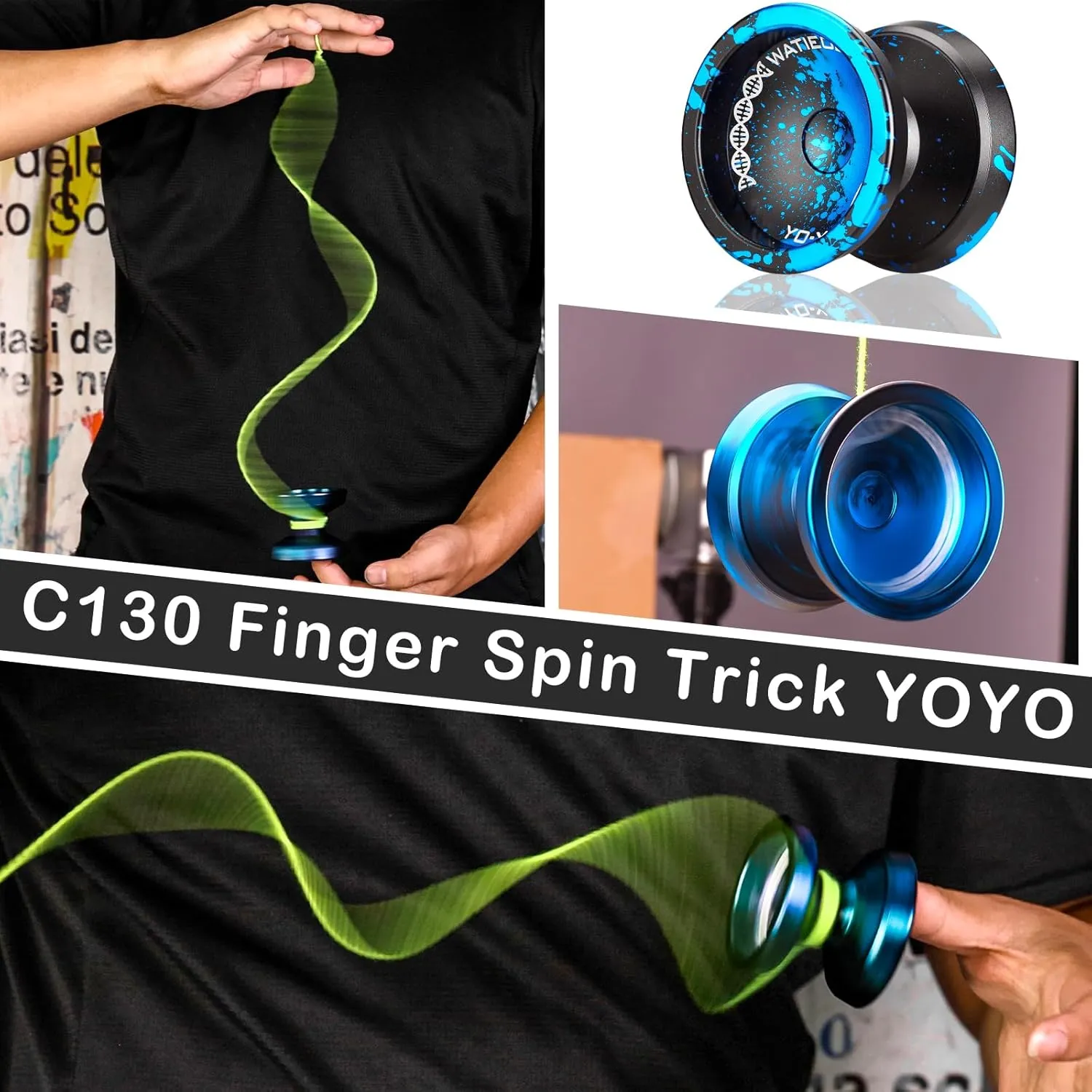 WATIEOBOO Yoyo Professional Responsive Yoyo Bearing for Kids Beginner Unresponsive Yoyo Bearing for Adults Advanced Yoyo Player-Black and Blue, LS-YOYO-31