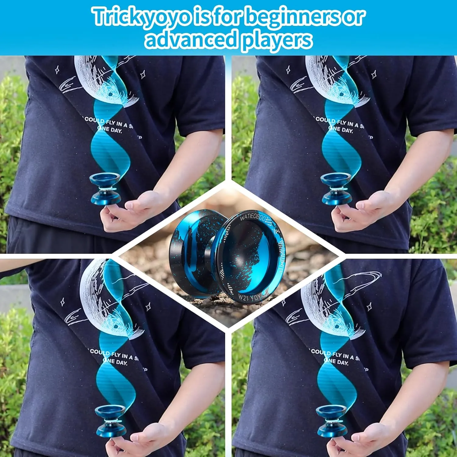 WATIEOBOO Yoyo R8 Responsive Yoyo for Kids 8-12,,Professional Unresponsive Yoyo for Adults Pro Metal Trick Yoyo with Yo Yo Bearing Kit 10 Strings, Case & Gloves (W21-Black and Blue)