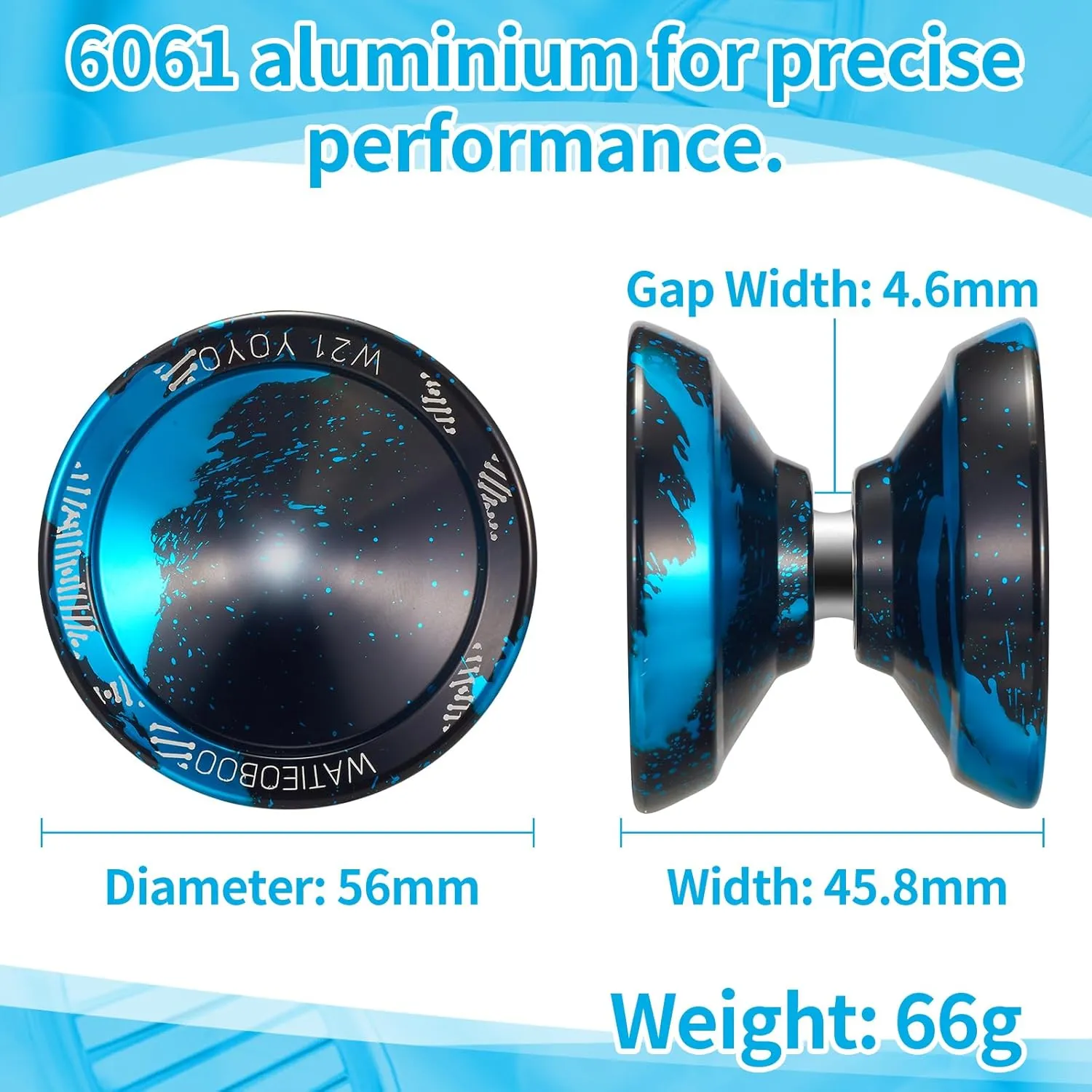 WATIEOBOO Yoyo R8 Responsive Yoyo for Kids 8-12,,Professional Unresponsive Yoyo for Adults Pro Metal Trick Yoyo with Yo Yo Bearing Kit 10 Strings, Case & Gloves (W21-Black and Blue)