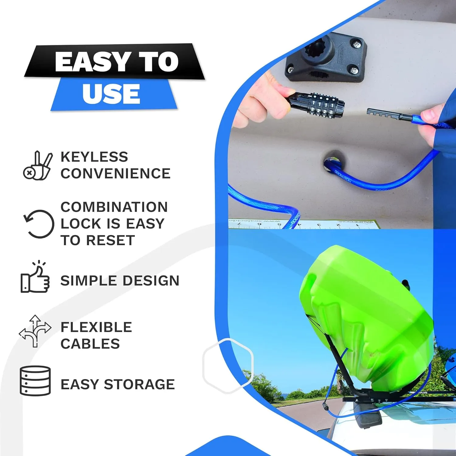 Weatherproof Straight Security Cable Lock (5ft to 25ft Lengths) with Resettable Combination, Anti-Theft Protection for Kayak, Bike, Paddleboard, Scooter, Equipment, Bicycles and More 5ft