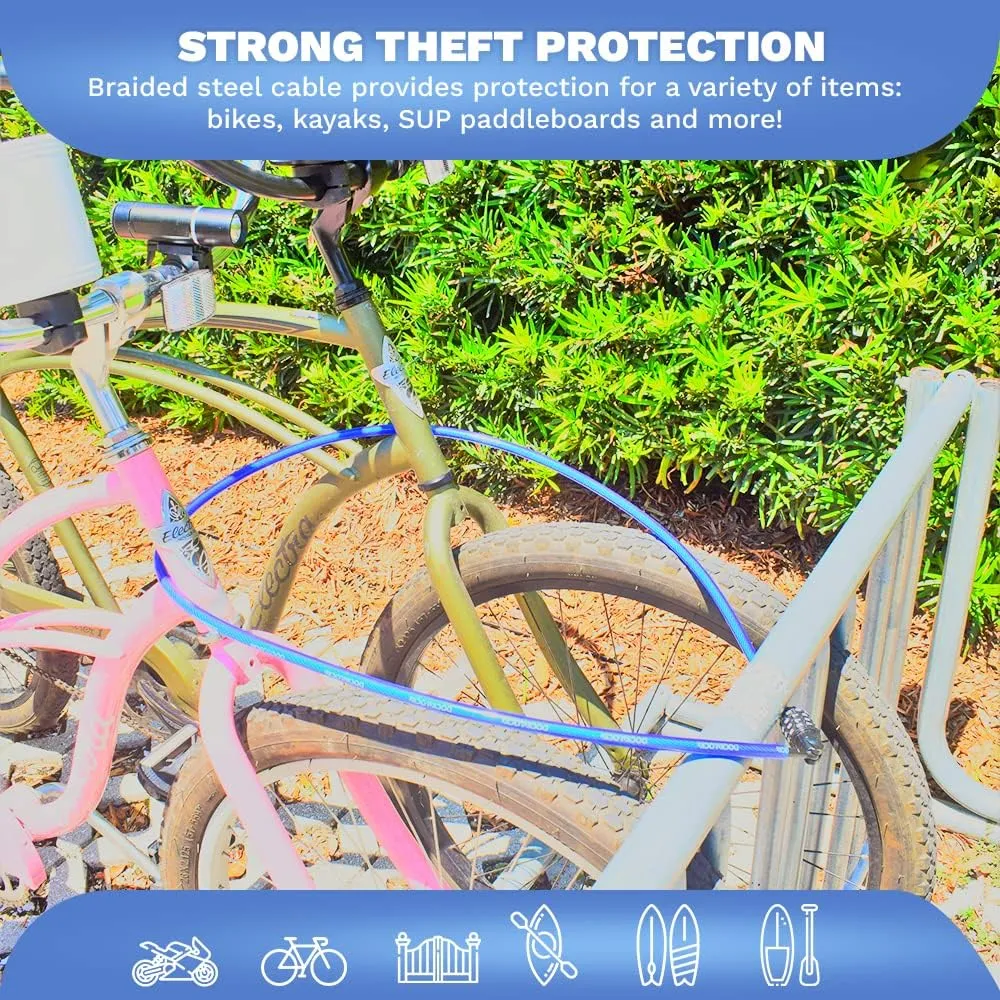 Weatherproof Straight Security Cable Lock (5ft to 25ft Lengths) with Resettable Combination, Anti-Theft Protection for Kayak, Bike, Paddleboard, Scooter, Equipment, Bicycles and More 5ft