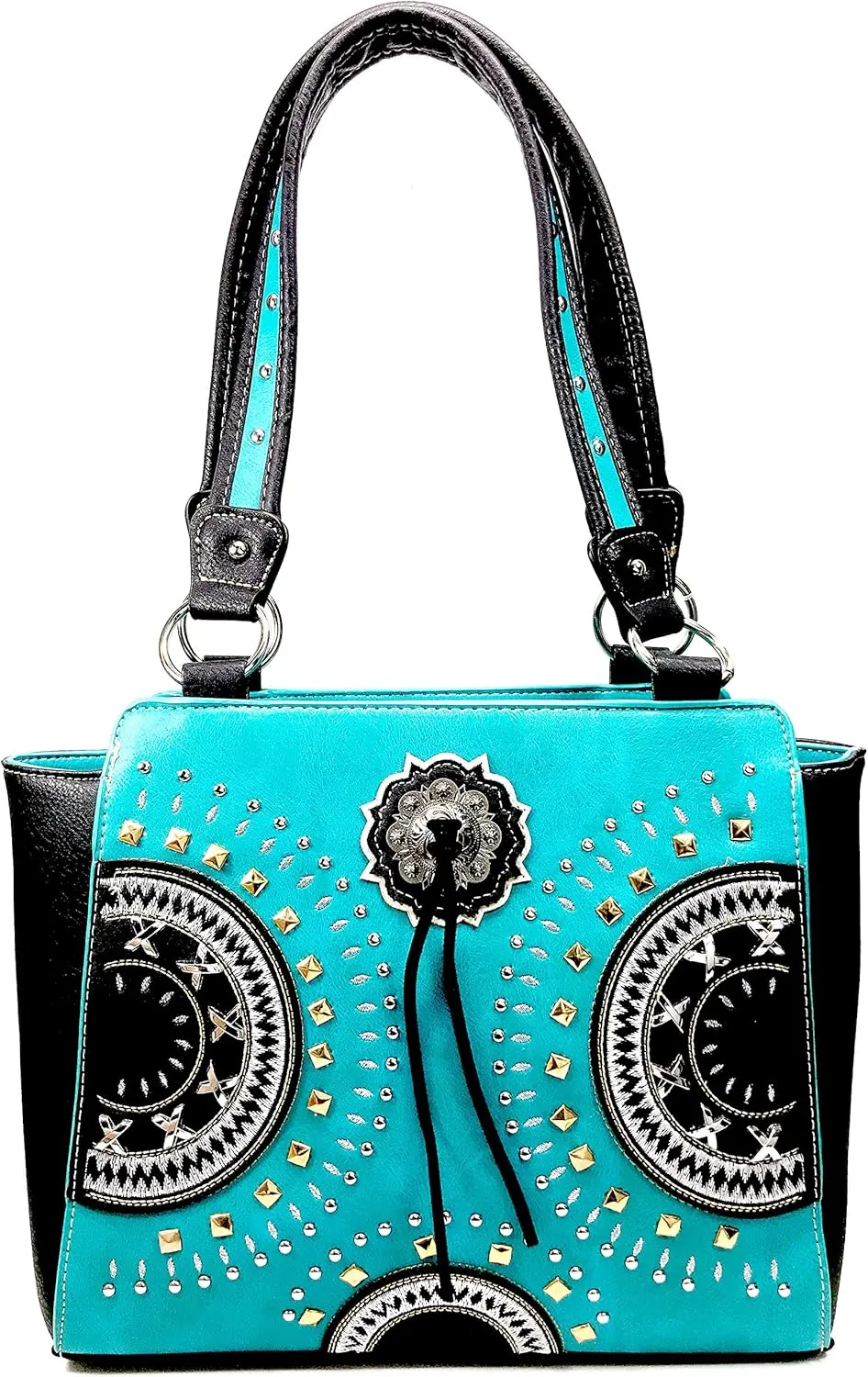 Western Country Embroidered Medallion Bullseye Concho Fringe Concealed Carry Tote Handbag