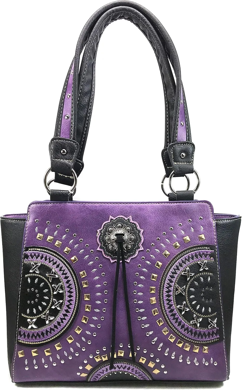 Western Country Embroidered Medallion Bullseye Concho Fringe Concealed Carry Tote Handbag