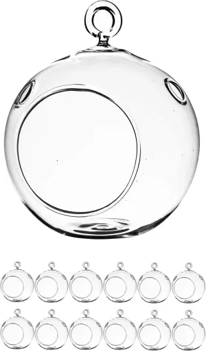WGV Hanging Terrarium Globe Bulk, Width 2.25", Height 2.75", DIY Air Succulent Planter, Clear Glass Vase Orb with Flat Bottom, Candle Holder for Windowsill Outdoor Garden Decor, 12 Pieces