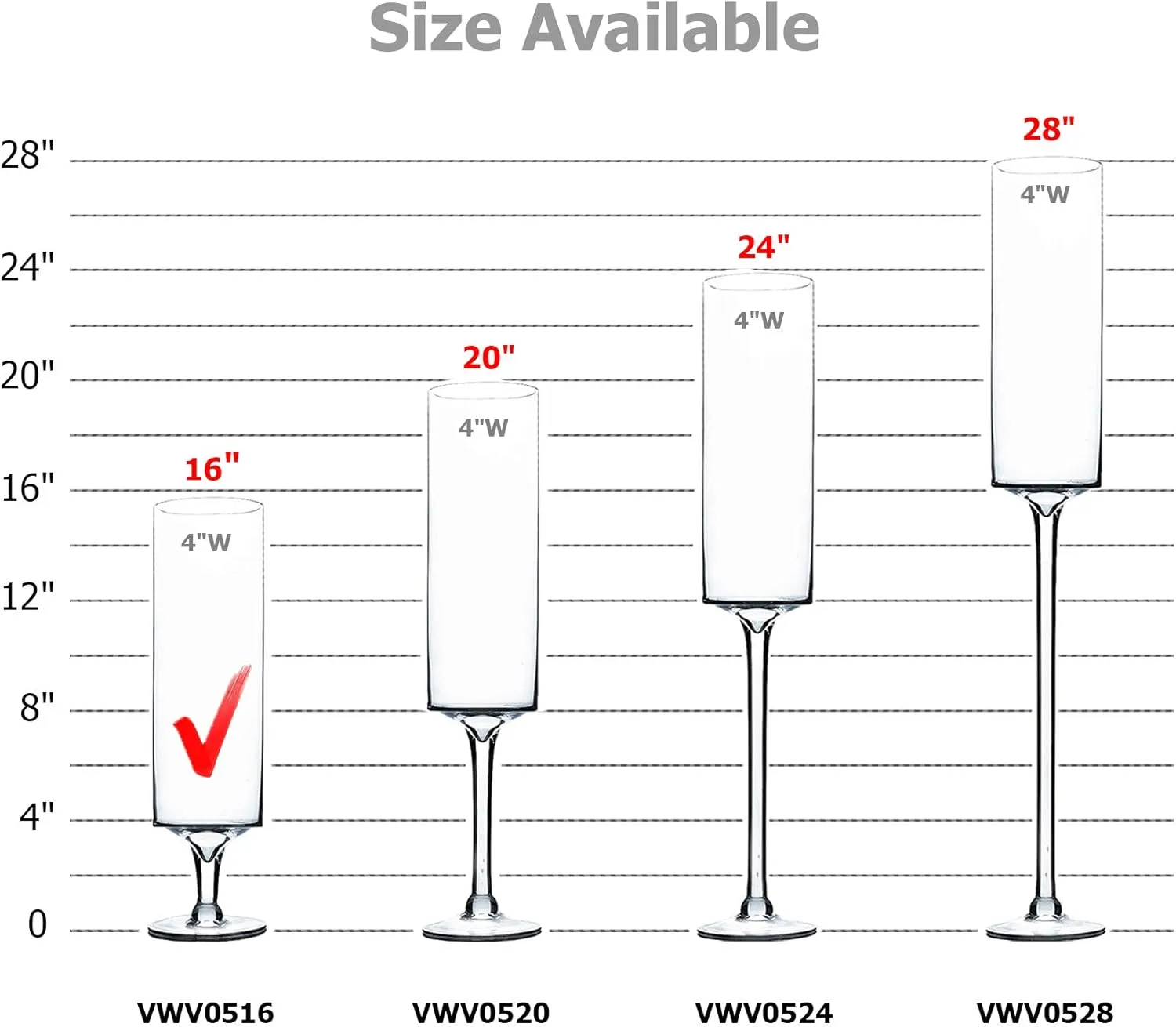 WGV Long Cylinder Candle Holder on Stand Bulk, Open Width 4", Height 16", Clear Floral Hurricane Glass Vase, Wedding Centerpieces for Party Ceremony Event Home Office Decor, 6 Pieces
