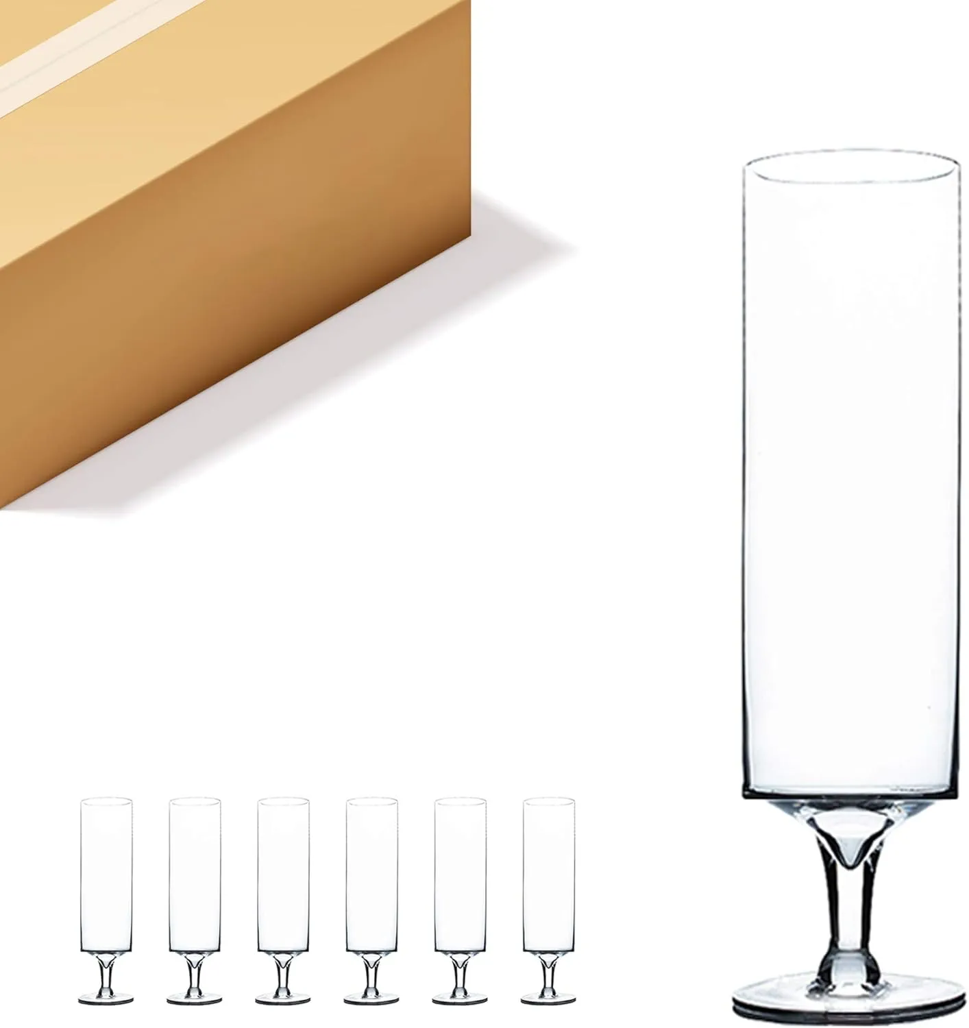WGV Long Cylinder Candle Holder on Stand Bulk, Open Width 4", Height 16", Clear Floral Hurricane Glass Vase, Wedding Centerpieces for Party Ceremony Event Home Office Decor, 6 Pieces