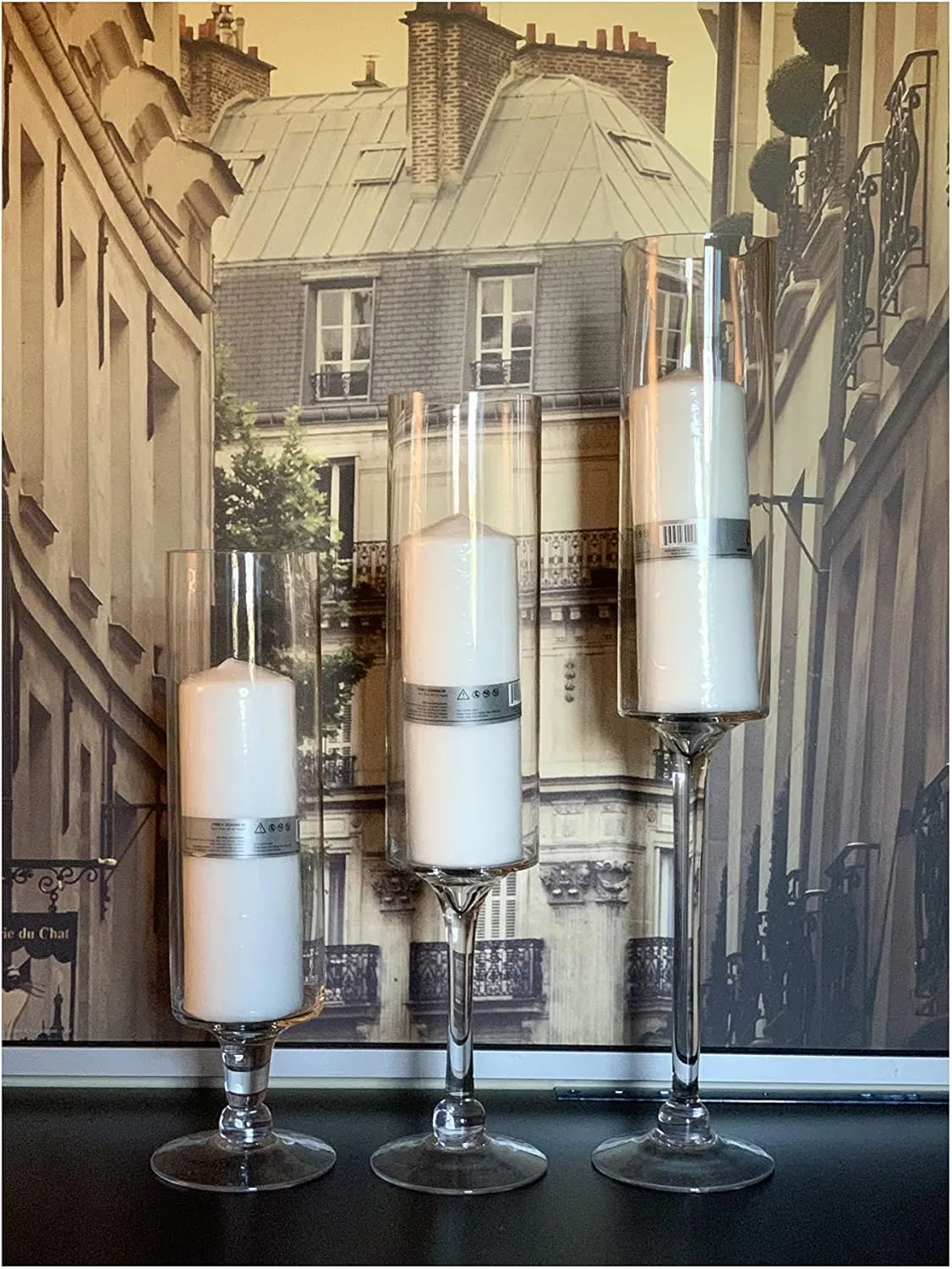 WGV Long Cylinder Candle Holder on Stand Bulk, Open Width 4", Height 16", Clear Floral Hurricane Glass Vase, Wedding Centerpieces for Party Ceremony Event Home Office Decor, 6 Pieces