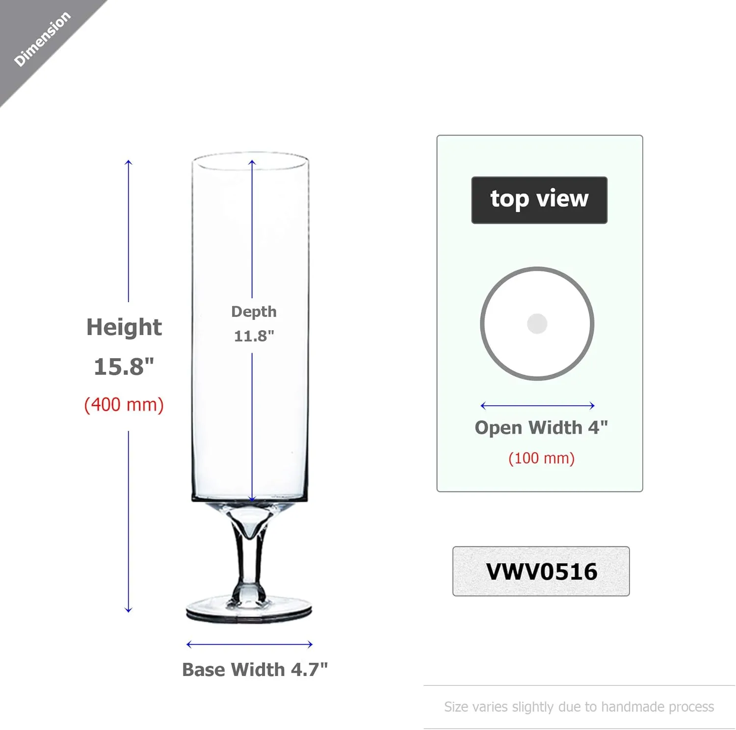 WGV Long Cylinder Candle Holder on Stand Bulk, Open Width 4", Height 16", Clear Floral Hurricane Glass Vase, Wedding Centerpieces for Party Ceremony Event Home Office Decor, 6 Pieces