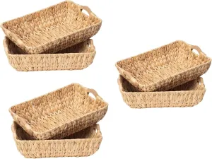 Wicker Basket,Hand-Woven Large Storage Baskets with Wooden Handles, Water Hyacinth Wicker Baskets for Organizing, 6-Pack（10.04"D x 14.96"W x 5.12"H）