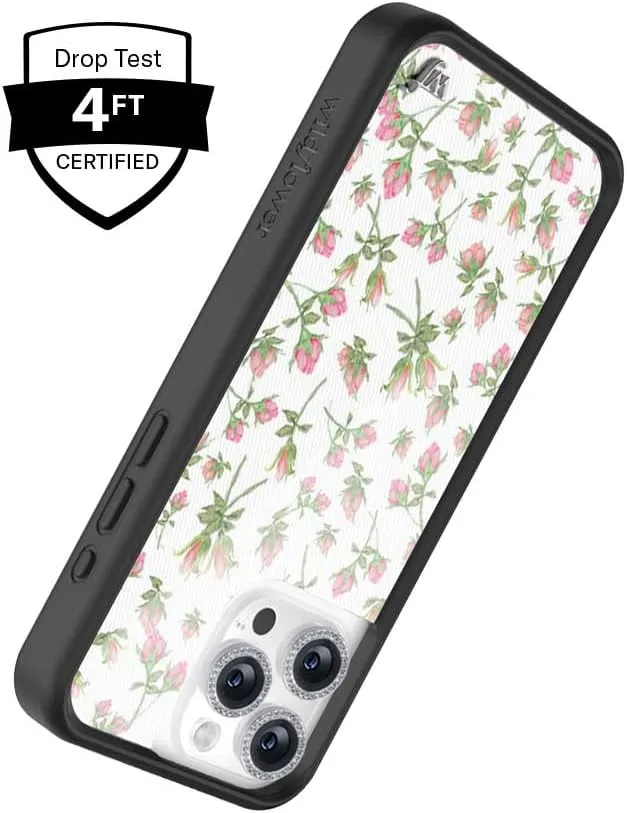 Wildflower Cases - Pink Floral w/Silver Pyramid Case, Compatible with Apple iPhone 13 Pro | Cute, Pink, Stud, Floral - Protective Black Bumper, 4ft Drop Test Certified, Women Owned Small Business