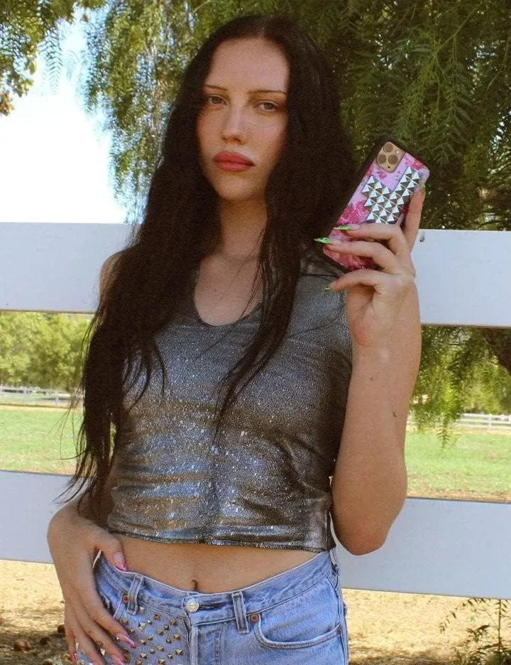 Wildflower Cases - Pink Floral w/Silver Pyramid Case, Compatible with Apple iPhone 13 Pro | Cute, Pink, Stud, Floral - Protective Black Bumper, 4ft Drop Test Certified, Women Owned Small Business