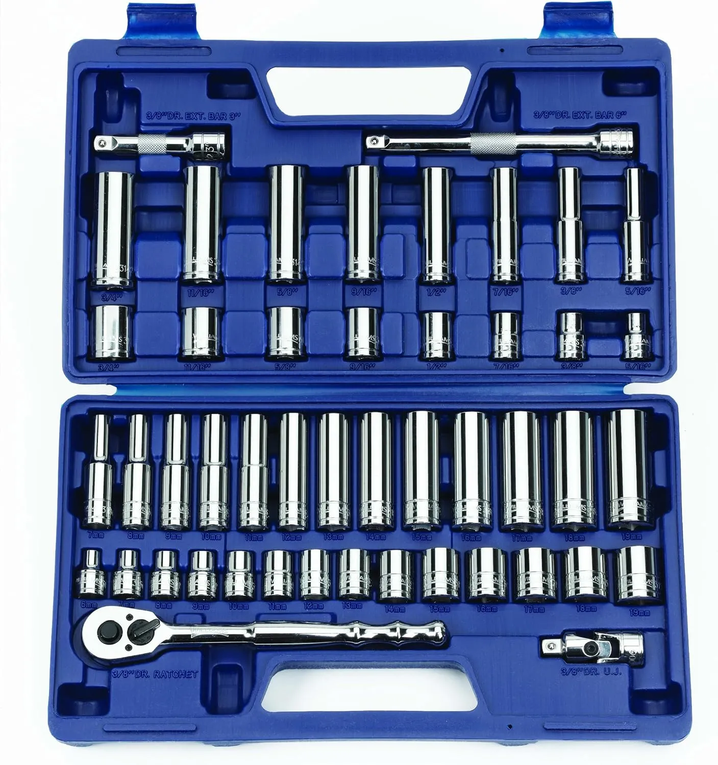 Williams JHW50666 47-Piece 3/8-Inch Drive Socket and Drive Tool Set With Compact Case- 6 & 12 Point SAE & Metric