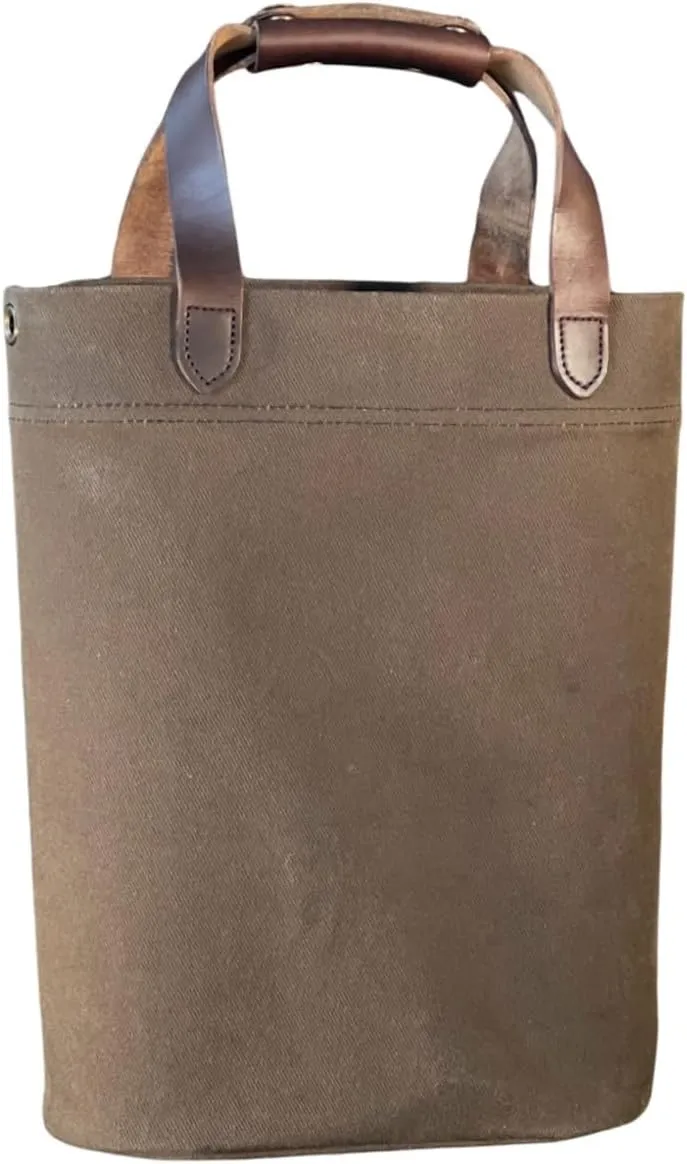 Wine Tote, 2 or 3 Bottle Wine Bag, Heavy Duty, Made in USA, Brown