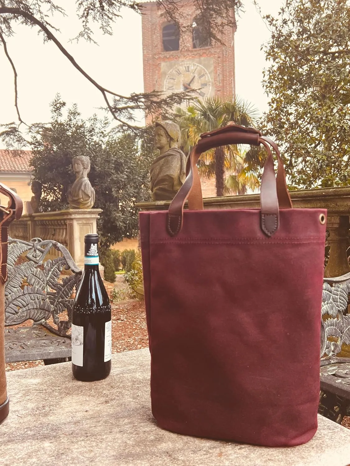 Wine Tote, 2 or 3 Bottle Wine Bag, Heavy Duty, Made in USA, Burgundy
