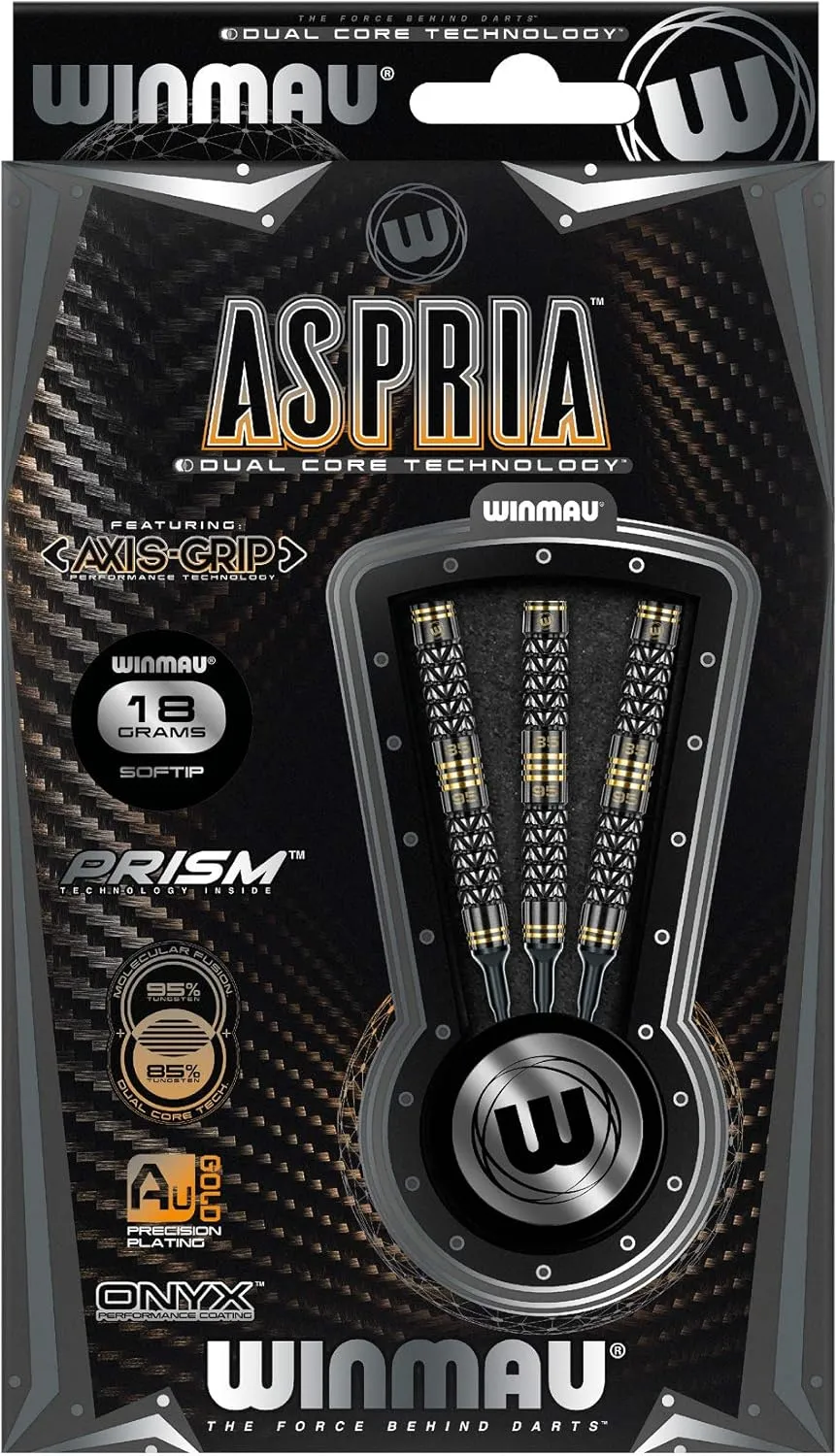 Winmau Aspria 95% / 85% Tungsten Darts Set with Flights and Stems (Shafts) Steel Tip & Soft Tip