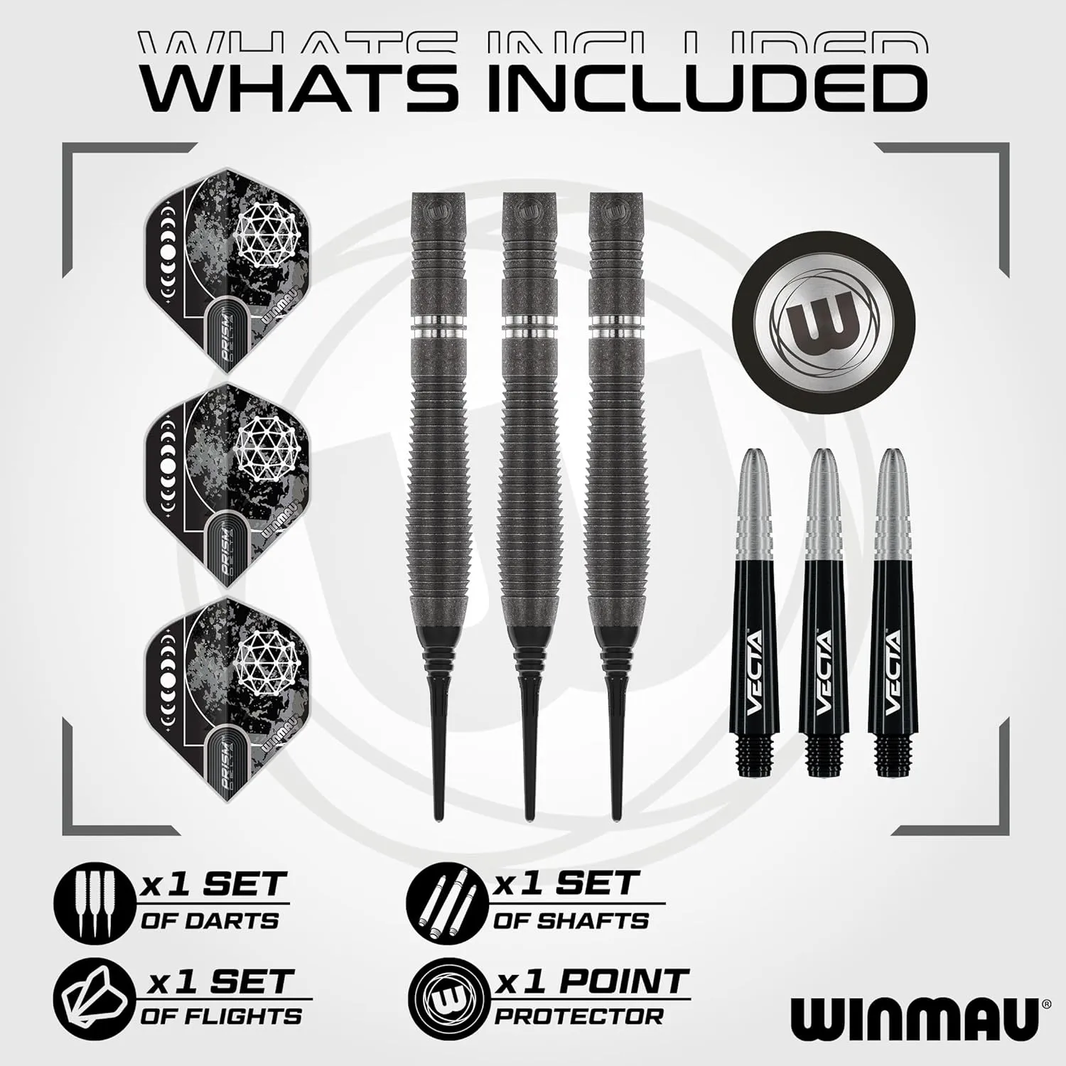 Winmau Darts Callisto Series 90% Professional Tungsten Soft Tip Darts Set with Dart Flights and Dart Shafts (Stems) - Available in 18g Weight and Three Styles