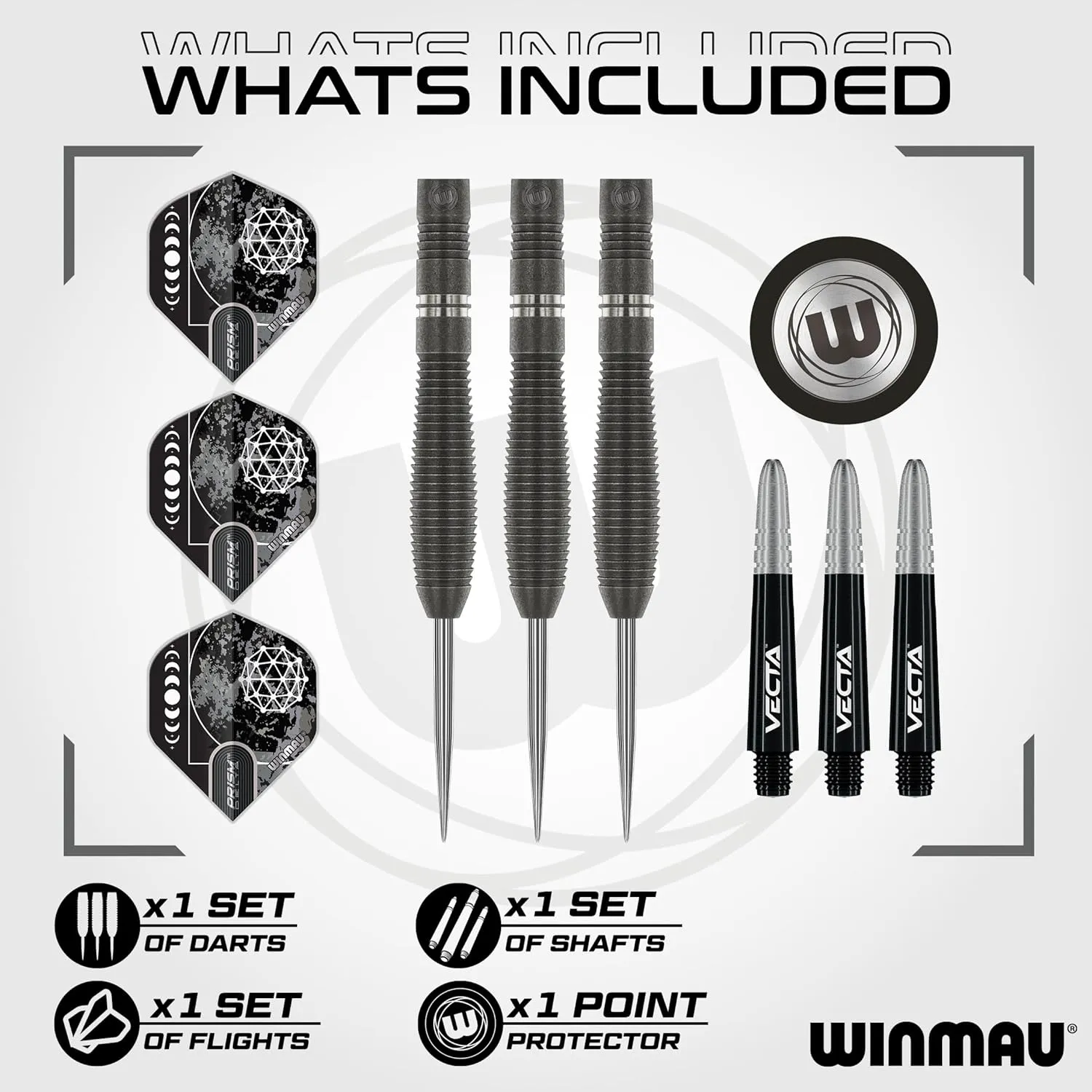 Winmau Darts Callisto Series 90% Professional Tungsten Steel Tip Darts Set with Dart Flights and Dart Shafts (Stems) - Available in Three Styles - 22g, 23g, 24g, 25g & 26g Dart