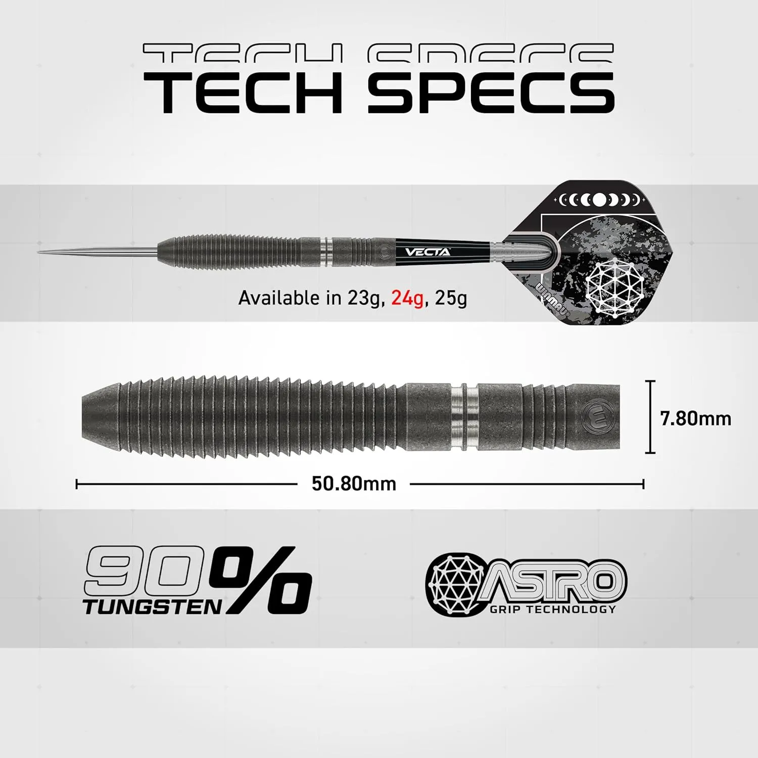 Winmau Darts Callisto Series 90% Professional Tungsten Steel Tip Darts Set with Dart Flights and Dart Shafts (Stems) - Available in Three Styles - 22g, 23g, 24g, 25g & 26g Dart
